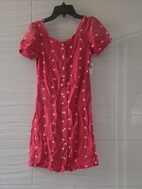 Pink Polka Dot Button-Front Dress